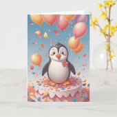 Penguin Birthday Party Kaart (Gele Bloem)