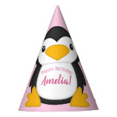 Penguin Birthday Party roze Feesthoedjes (Voorkant)