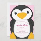Penguin Birthday Party roze Kaart (Voorkant)