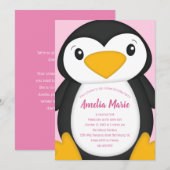 Penguin Birthday Party roze Kaart (Voorkant / Achterkant)