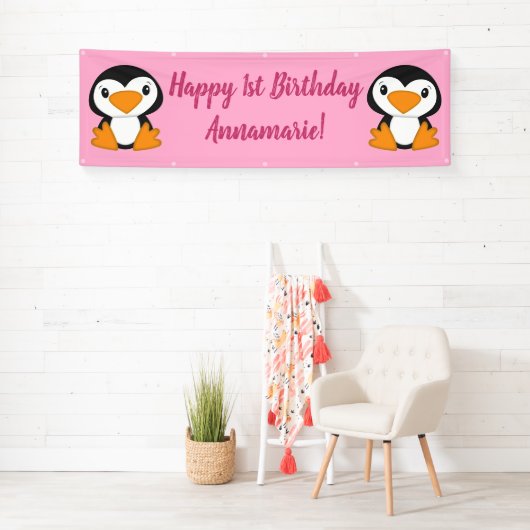 Penguin Birthday Party roze Spandoek (Insitu)