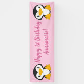 Penguin Birthday Party roze Spandoek (Verticaal)