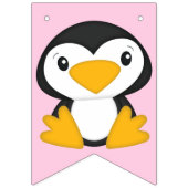 Penguin Birthday Party roze Vlaggetjes (Eerste vlag)
