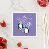 Penguin Birthday Snowflakes Pink Blue Winter Servet (Insitu)