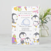 Penguin Birthday Uitnodiging (Staand voorkant)