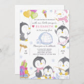 Penguin Birthday Uitnodiging (Voorkant / Achterkant)