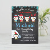 Penguin Birthday Uitnodiging (Staand voorkant)