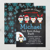 Penguin Birthday Uitnodiging (Voorkant / Achterkant)