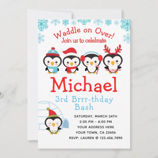 Penguin Birthday Uitnodiging (Voorkant)