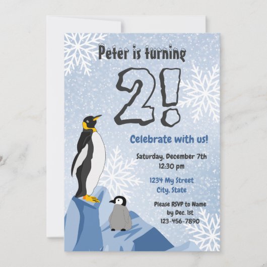 Penguin Birthday Uitnodiging (Voorkant)