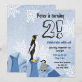Penguin Birthday Uitnodiging (Voorkant / Achterkant)