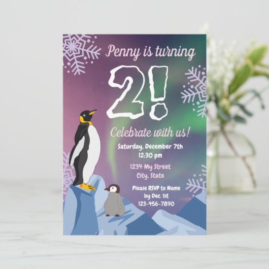 Penguin Birthday Uitnodiging (Staand voorkant)