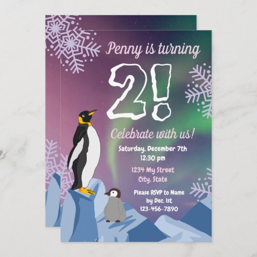 Penguin Birthday Uitnodiging (Voorkant / Achterkant)