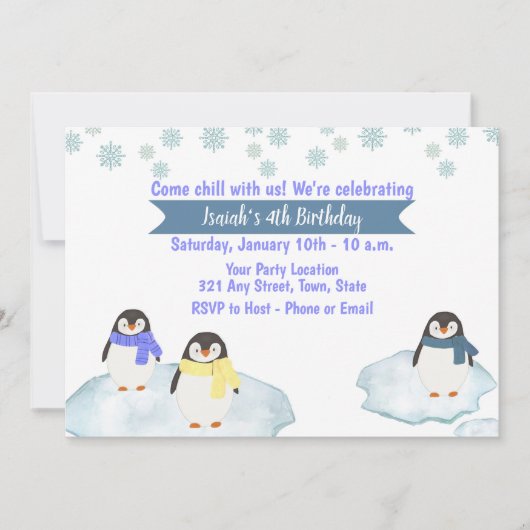 Penguin Birthday Uitnodiging (Voorkant)