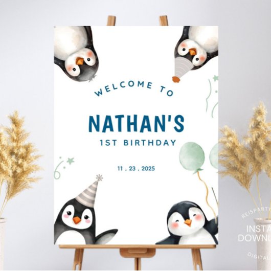 Penguin Birthday Welcome Sign Poster