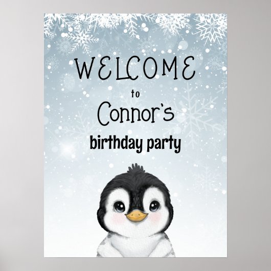 Penguin Birthday Welcome Sign Poster (Voorkant)