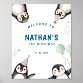 Penguin Birthday Welcome Sign Poster (Voorkant)