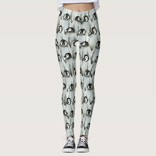 Penguin Black en White Cute Pattern Leggings (Voorkant)