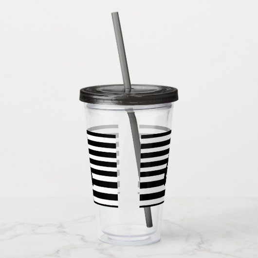 Penguin Black en White Striped Monogram Acryl Drinkbeker (Links)