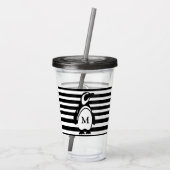 Penguin Black en White Striped Monogram Acryl Drinkbeker (Achterkant)