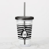 Penguin Black en White Striped Monogram Acryl Drinkbeker (Voorkant)