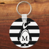 Penguin Black en White Striped Monogram Sleutelhanger (Voorkant)