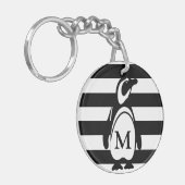 Penguin Black en White Striped Monogram Sleutelhanger (Voorkant Links)