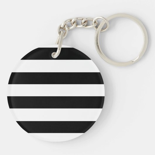 Penguin Black en White Striped Monogram Sleutelhanger (Achterkant)