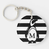 Penguin Black en White Striped Monogram Sleutelhanger (Voorkant)