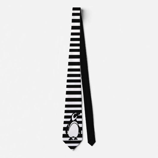 Penguin Black en White Striped Stropdas (Voorkant)