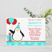 Penguin Blauwgroen Snowflakes Winter Onederland Bi Kaart (Staand voorkant)