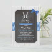 Penguin Blue Baby shower Party Boy Wood Invite Kaart (Staand voorkant)