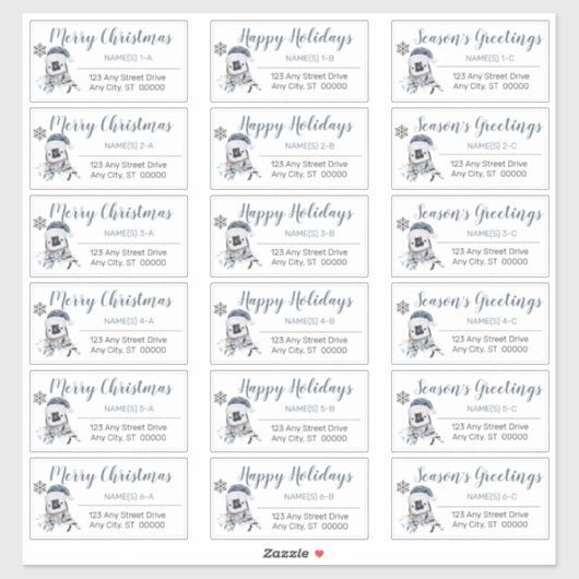 Penguin Blue | Grijze kerstAdresetiketten Sticker (Vel)
