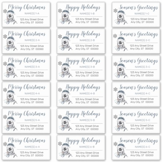 Penguin Blue | Grijze kerstAdresetiketten Sticker (Voorkant)