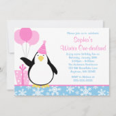 Penguin Blue Snowflakes Winter Onederland Birthday Kaart (Voorkant)