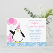 Penguin Blue Snowflakes Winter Onederland Birthday Kaart (Staand voorkant)