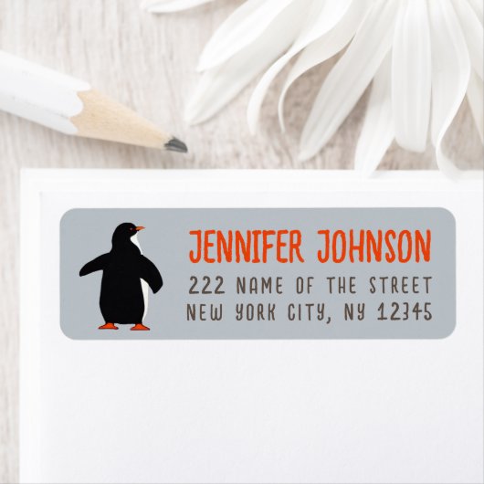 Penguin Blue Winter Return Address Label (Insitu)