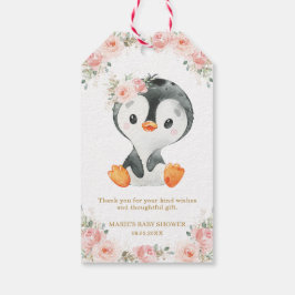 Penguin Blush Bloemen Baby shower Verjaardagsfeest Cadeaulabel