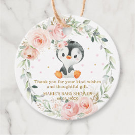 Penguin Blush Floral Baby shower Birthday Party Bedankjes Labels