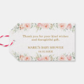 Penguin Blush Floral Baby shower Birthday Party Cadeaulabel (Achterkant Horizontaal)