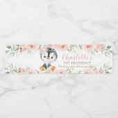 Penguin Blush Floral Baby shower Birthday Party Waterfles Etiket (Enkel label)