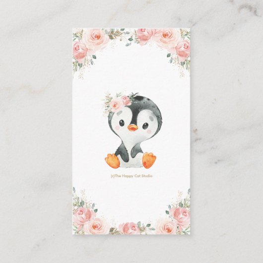 Penguin Blush Pink Floral brengt boeken voor Baby  Informatiekaartje (Achterkant)