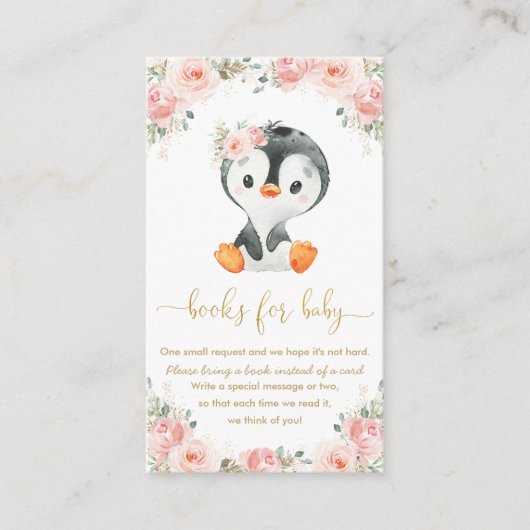 Penguin Blush Pink Floral brengt boeken voor Baby  Informatiekaartje (Voorkant)