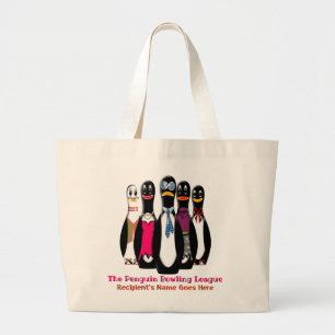Penguin Bowling League Gepersonaliseerd Grote Tote Bag