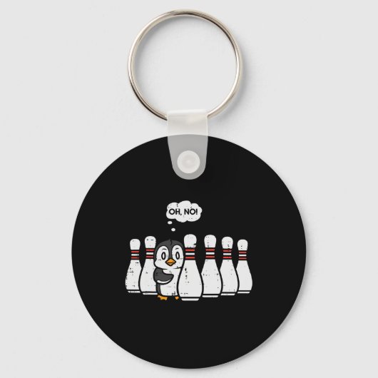 Penguin Bowling Pins Oh No Funny Bowler Player Man Sleutelhanger (Voorkant)