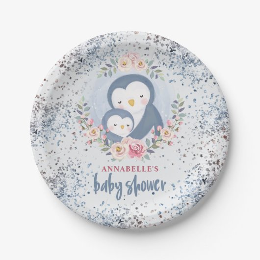 Penguin Boy Baby shower Papieren Bordje (Voorkant)