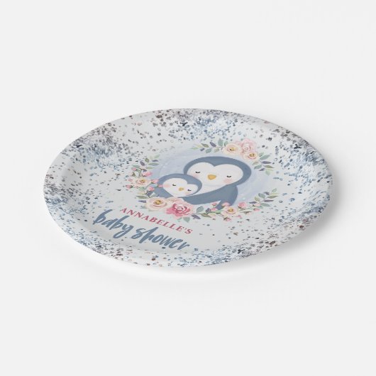 Penguin Boy Baby shower Papieren Bordje (Gekanteld)