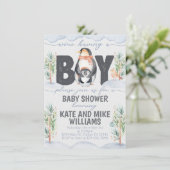 Penguin Boy Baby shower uitnodiging (Staand voorkant)