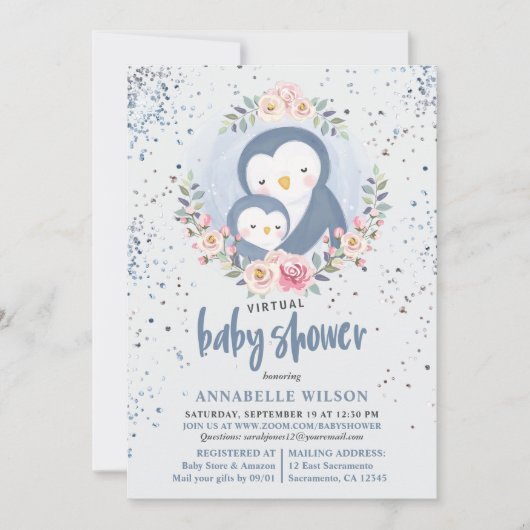 Penguin Boy Baby Virtual Shower Kaart (Voorkant)