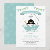 Penguin Boy in Blue Bathtub Shower Invitation Kaart (Voorkant / Achterkant)